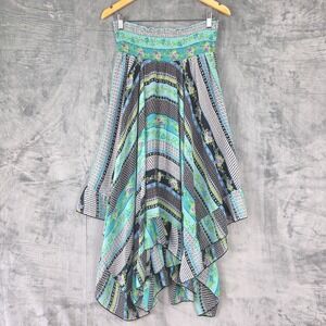 Womens Skirt XL Floral Handkerchief Patchwork Scarf Boho Festival Fairy Flowy‎